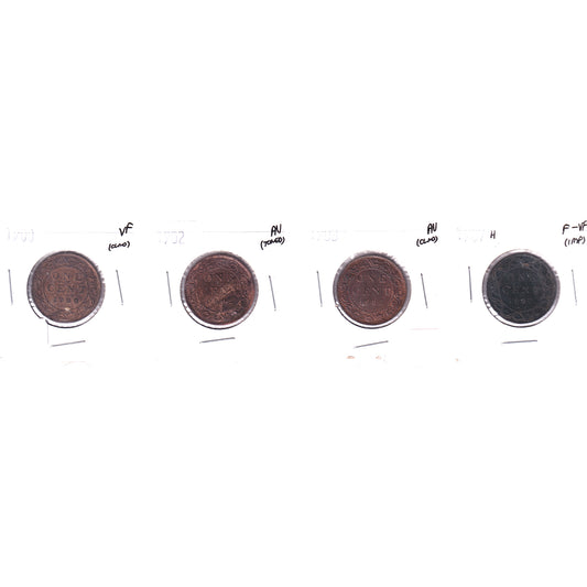 Lot of 4x 1900-1907H Canada 1-cent, F-VF to AU, 4Pcs. (Impaired)