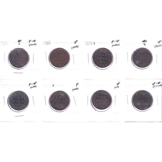 Lot of 8x 1886-1901 Canada 1-cent, F to VF-EF, 8Pcs. (Impaired)