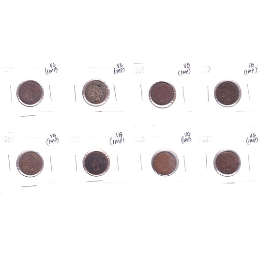 Lot of 8x 1859-1887 USA Cent, All VG, 8Pcs. (Impaired)