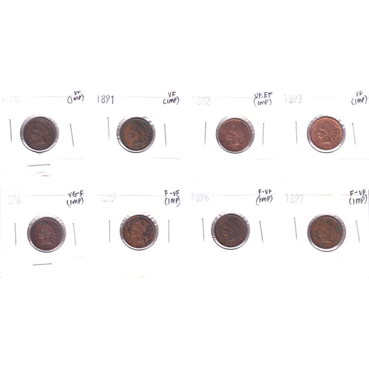 Lot of 8x 1890-1897 USA Cent, VG-F to VF-EF, 8Pcs. (Impaired)