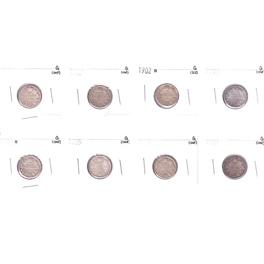 Lot of 8x 1901-1907 Canada 10-cents, All G, 8Pcs. (Impaired)