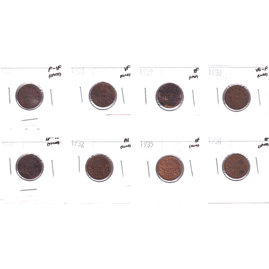 Lot of 8x 1921-1936 Canada 1-cent, VG-F to AU, 8Pcs. (Impaired)