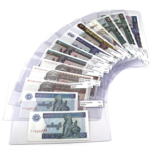 Lot of 13x ND (1994-1997) Myanmar Notes, Various Denominations, UNC, 13Pcs.