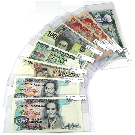 Lot of 9x 1961-2016 Indonesia Notes, Various Denominations, Circ to UNC, 9Pcs.