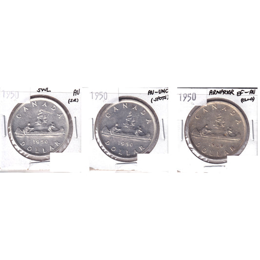 Lot of 3x 1950 Canada Dollar, EF-AU to AU-UNC, 3Pcs. (Impaired)