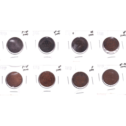 Lot of 8x 1905-1915 Canada 1-cent, VG to EF-AU, 8Pcs. (Impaired)