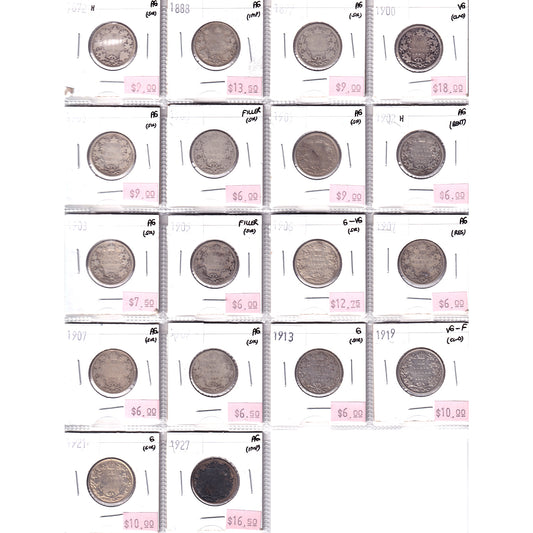 Lot of 18x 1872H-1927 Canada 25-Cents, Filler to VG-F, 18Pcs. (Impaired)