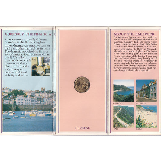 1985 Guernsey 1 Pound Uncirculated Coin in Folder (Bent)