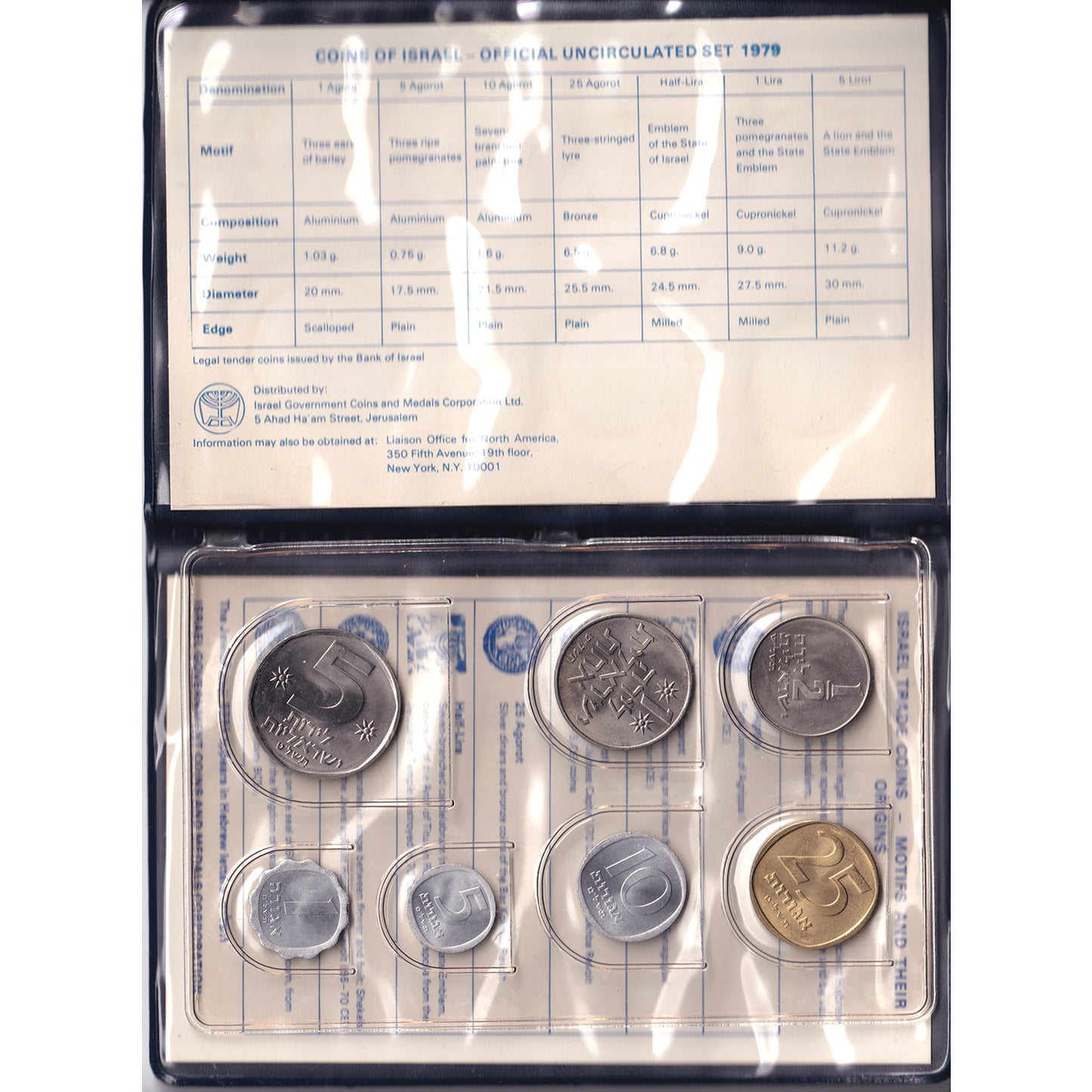 1979 Coins of Israel Official Uncirculated 7-Coin Set in Folder (Impaired)