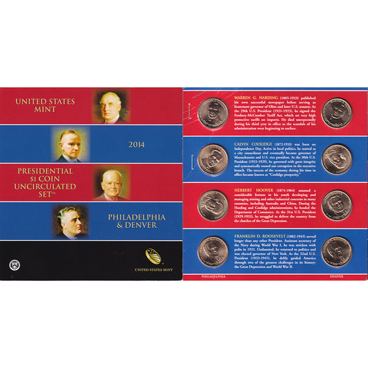 2014 P&D USA Presidential Dollar Uncirculated 8-Coin Set (Impaired)