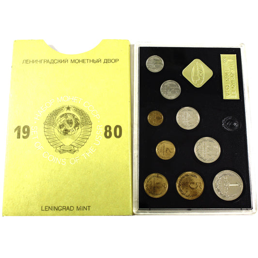 1980 Coins of the USSR 9-coin Mint Set W/ Leningrad Mint Token (Impaired)