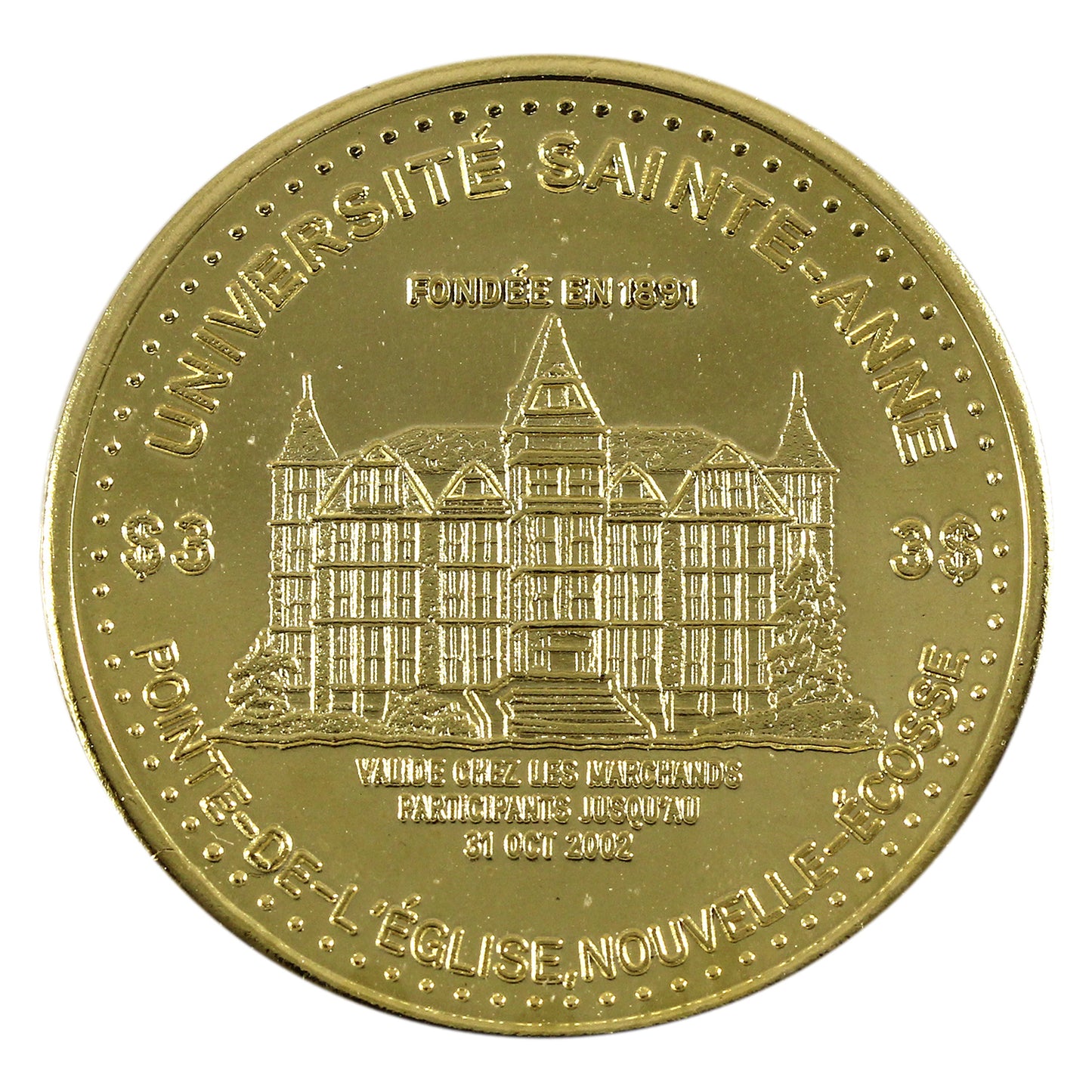 2002 Baie Saint Marie, Nova Scotia Bi-Metallic $3 Trade Token - Université Saint-Anne