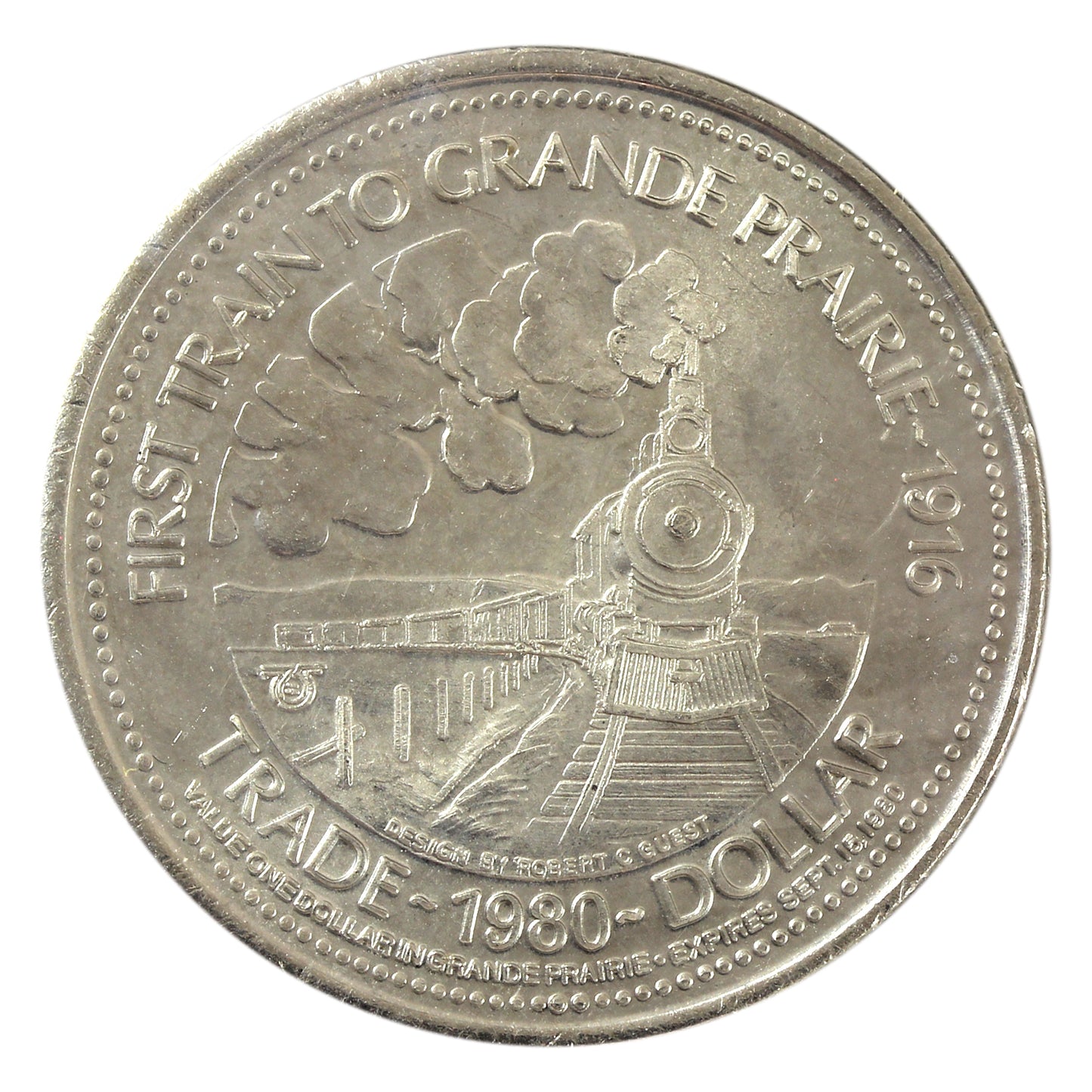 1980 Grande Prairie, AB First Train to Grande Prairie Trade Dollar Token