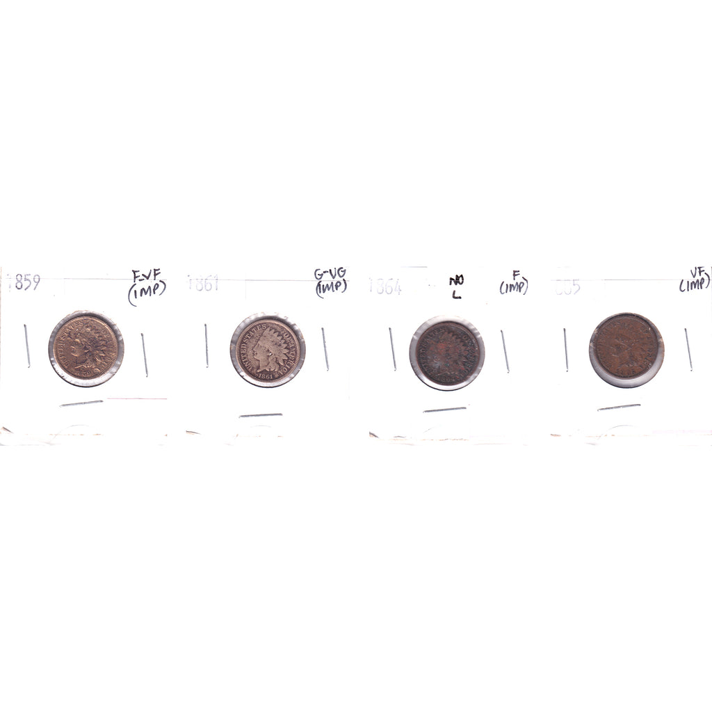 Lot of 4x 1859-1885 USA Cent, G-VG to VF, 4Pcs. (Impaired)