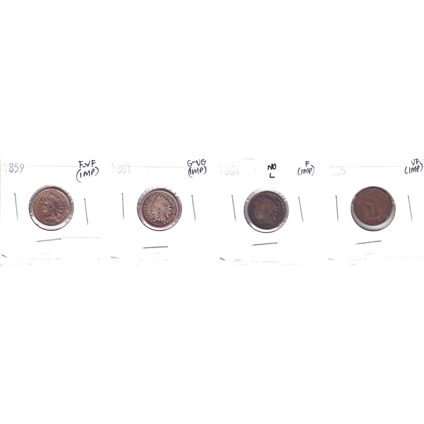 Lot of 4x 1859-1885 USA Cent, G-VG to VF, 4Pcs. (Impaired)