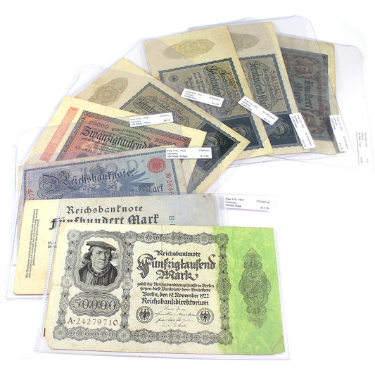 Lot of 8x Germany Notes, 1908-1923, Circ to VF-EF, 8Pcs. (Impaired)