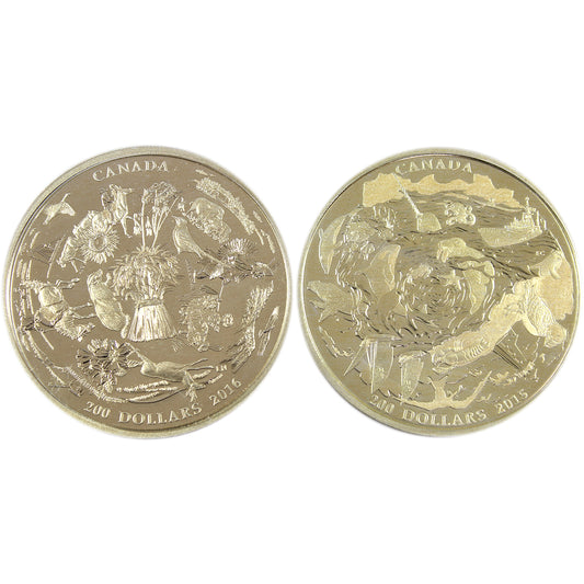 Pair of 2015-2016 Canada $200 2oz. Fine Silver Coins (No Tax) Coins Only, Impaired, 2Pcs.