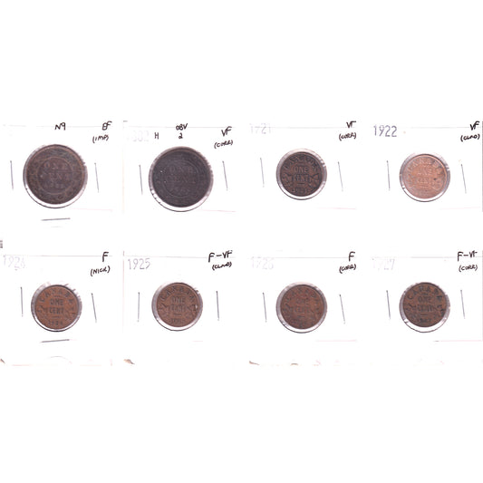 Lot of 8x 1859-1927 Canada 1-cent, F to EF, 8Pcs. (Impaired)