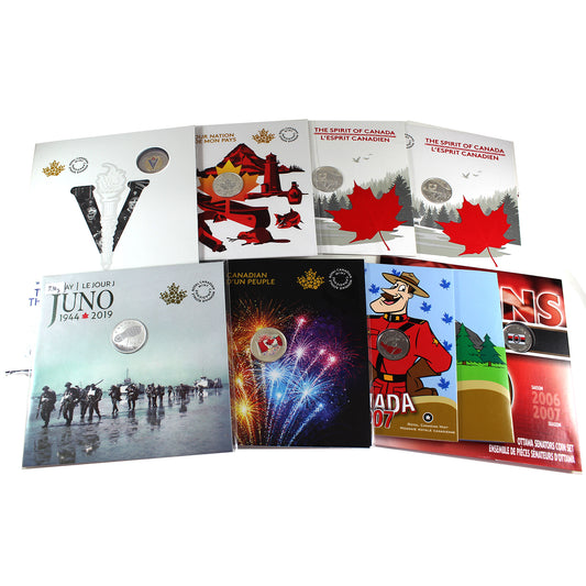Lot of 8x 2007-2020 Canada Coins in Card and Gift Sets, 8Pcs. (Impaired)
