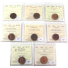 Lot of 8x 1931-1950 Canada 1-cent ICCS Cert. EF40 to MS63, 8Pcs.