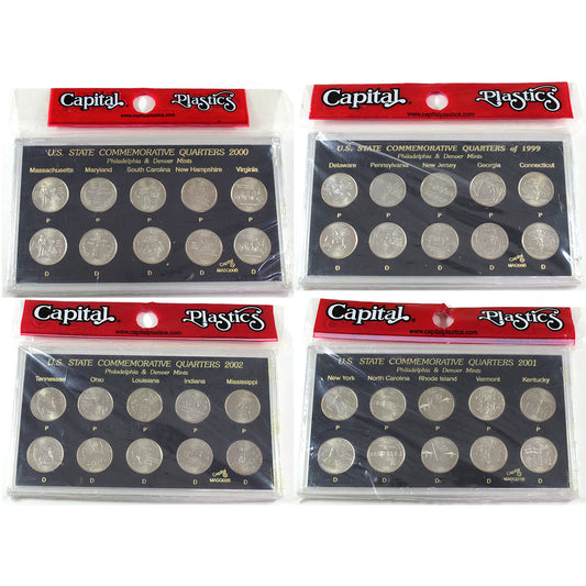 Lot of 4x USA 1999-2002 P&D State Quarter Collation in Holders, 4Pcs. (Impaired)