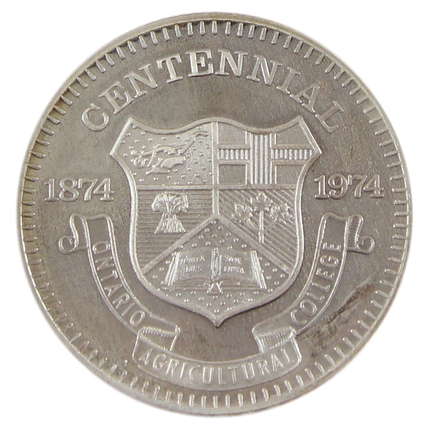 1974 Guelph, ON Ontario Agricultural College Silver Trade Token in Folder (No Tax) Toned