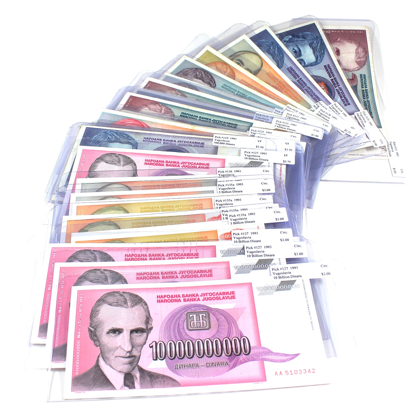 Lot of 35x Different Yugoslavia Banknotes, Circ to AU, 35Pcs. (Some Repeats)