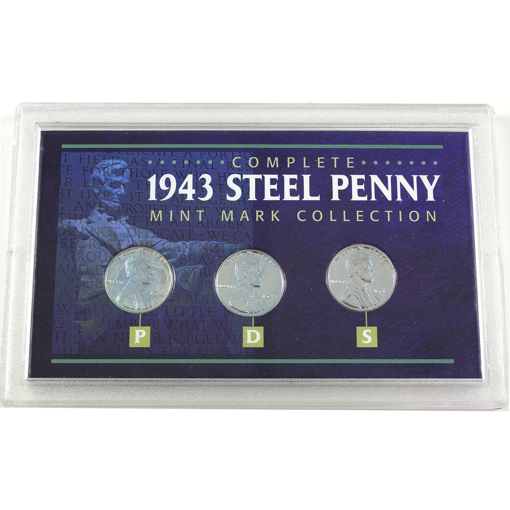 1943 USA Complete Steel PDS 3-Penny Set in Holder