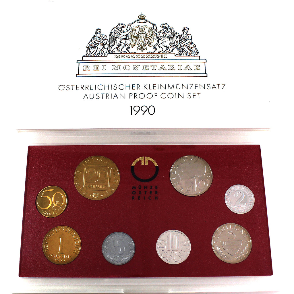 1990 Austrian 8-Coin Proof Set in Holder (Impaired)