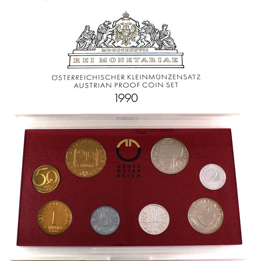 1990 Austrian 8-Coin Proof Set in Holder (Impaired)