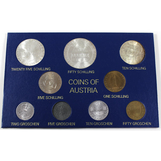 1973 Coin of Austria 9-Coin Silver Collection in Card (Impaired)