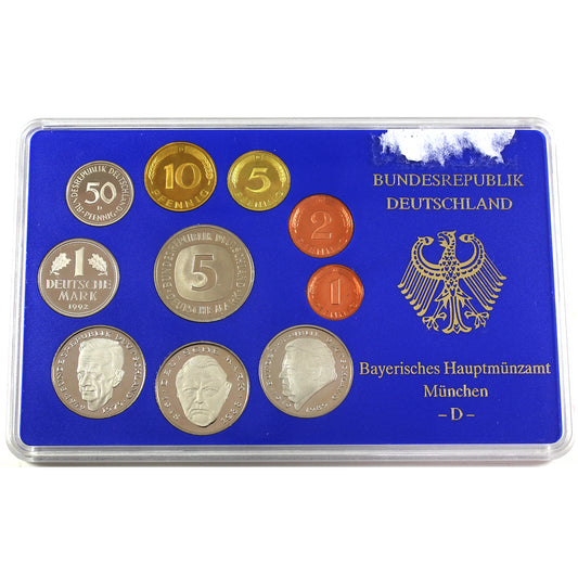 1992D Germany 10-Coin Proof Set in Holder (Impaired)