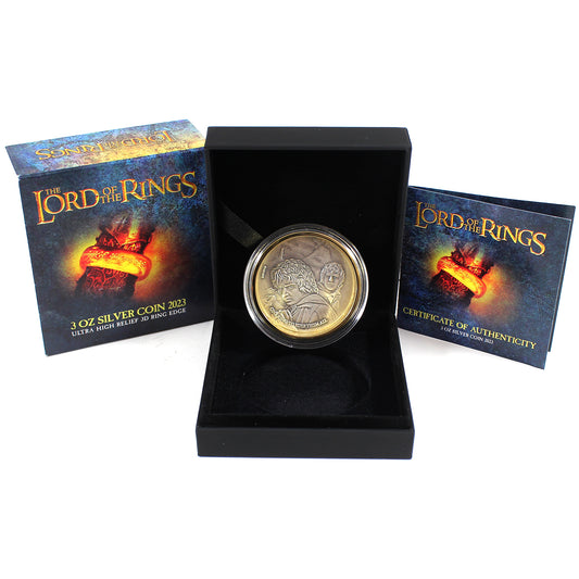 2023 Samoa $5 Lord of The Rings: The One Ring 3oz. UHR Fine Silver Coin in Case (Light Wear) No Tax