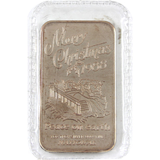 1988 National Mint 1oz Merry Christmas Peace on Earth Silver Art Bar (No Tax) Sold As Is