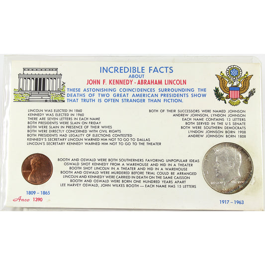 1964 and 1974 USA Cent and Half Dollar in Fact Card (Impaired)