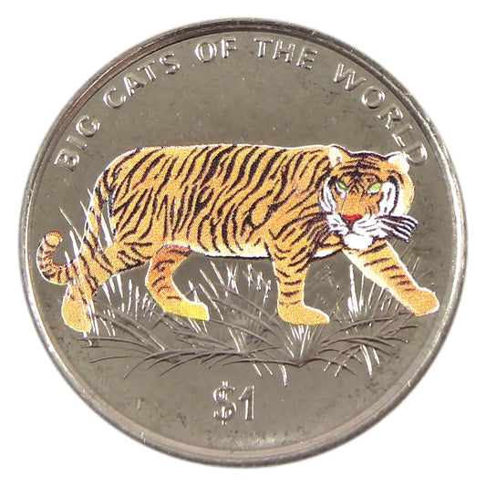 2001 Sierra Leone $1 Big Cats Colourized Tiger Coin in Case (Scuffed Capsule)