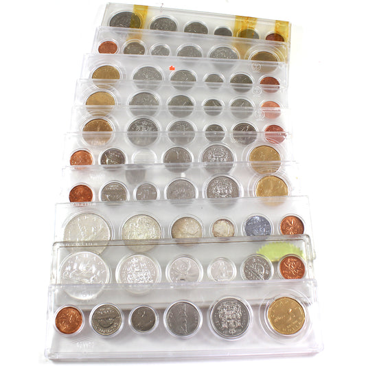 Lot of 10x 1952-2002 Canada Year Sets in Snap lock Cases, 10Pcs. (Impaired)