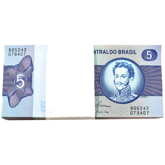 Lot of 67x Brazil Cinco "5" Cruzeiro Banknotes in a Bundle, Uncirculated, 67Pcs.