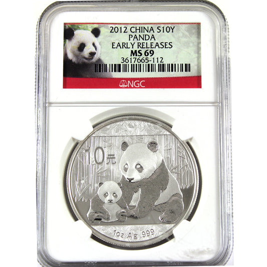 2012 China S10Y Panda 1oz. .999 Fine Silver NGC Cert. MS69 Early Releases (No Tax)