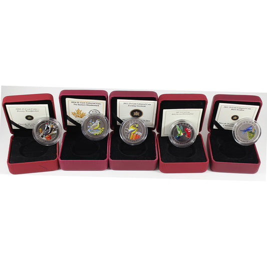 Lot of 5x 2007-2014 Canada 25-cent Birds of Canada In Cases, 5Pcs. (Scuffed Capsules)