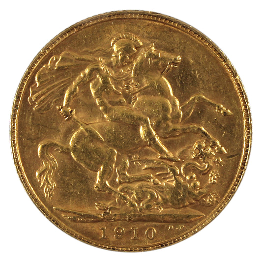 Australia 1910P Gold Sovereign Almost Uncirculated (AU50) Scratched