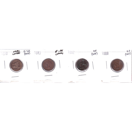 Lot of 4x 1858-1888 USA Cent, G-VG to EF-AU, 4Pcs. (Impaired)