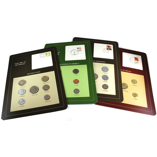 Lot of 4x Coin Sets of All Nations World Coin Sets with Stamps, 4 Sets