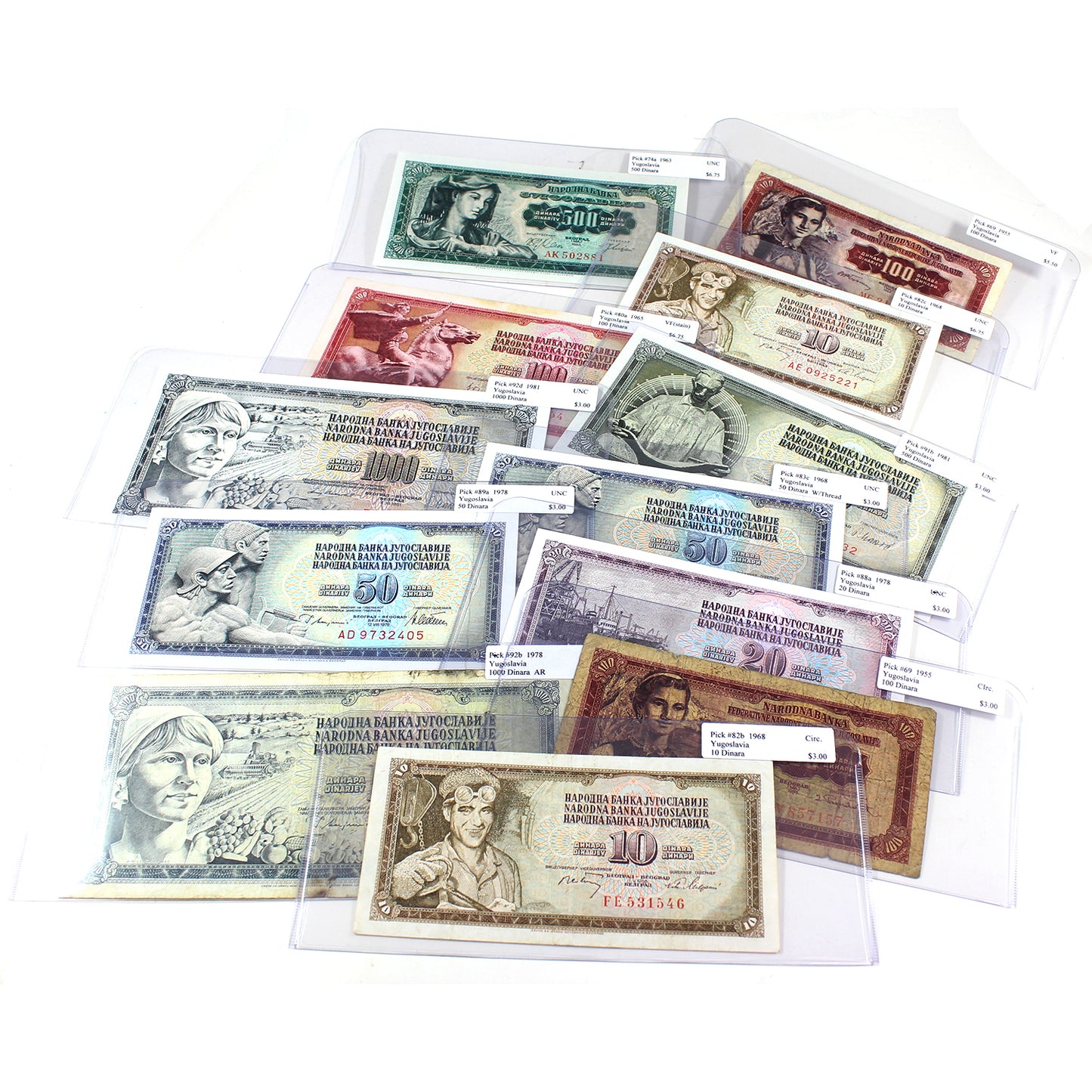 Lot of 12x 1955-1981 Yugoslavia Various Banknotes, Circ to UNC, 12Pcs. (Stain)