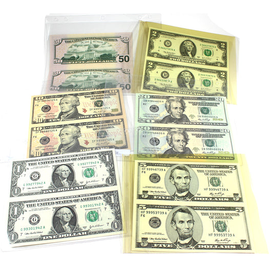 Lot of 6x Uncut Pairs of USA Banknotes, 6Pcs.