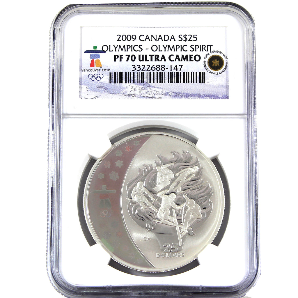 2009 Canada $25 Olympic Spirit Sterling Silver Hologram NGC Certified PF70 UC