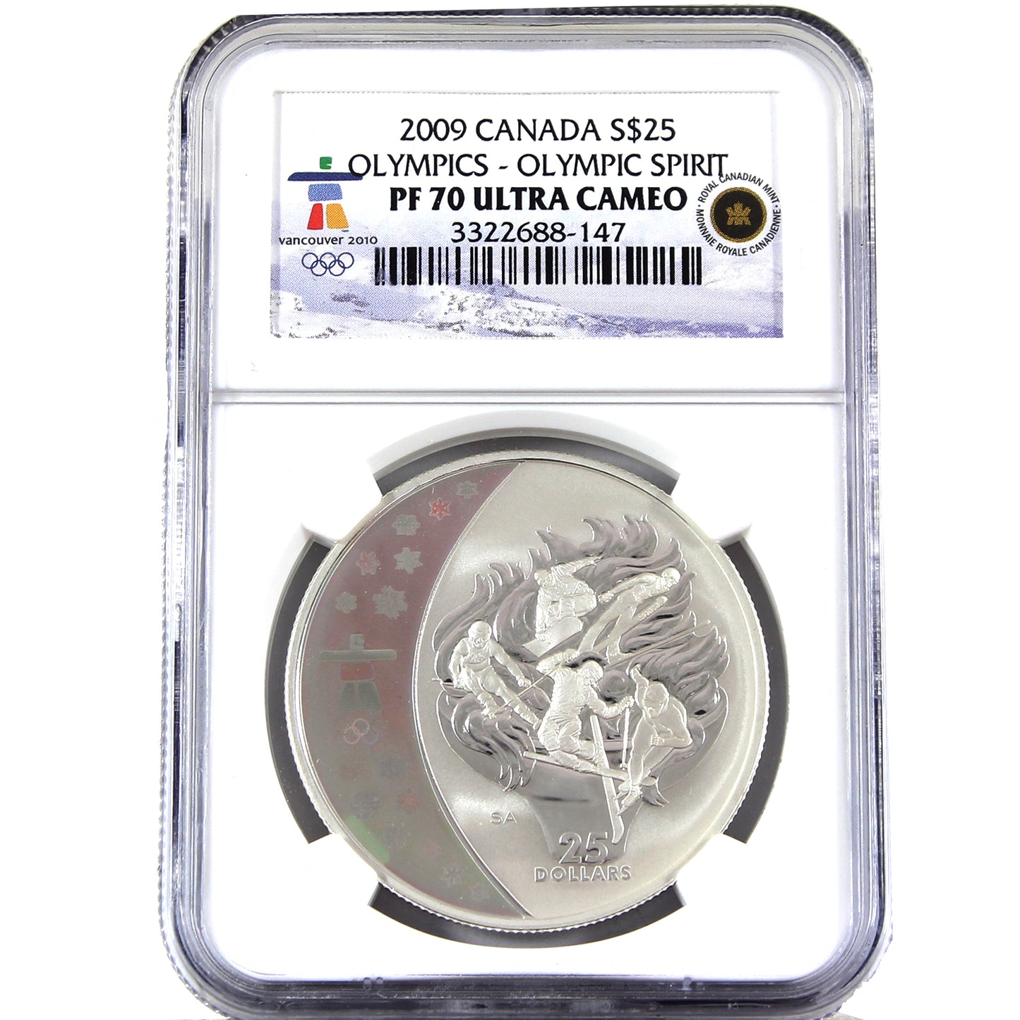 2009 Canada $25 Olympic Spirit Sterling Silver Hologram NGC Certified PF70 UC