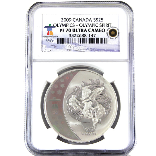 2009 Canada $25 Olympic Spirit Sterling Silver Hologram NGC Certified PF70 UC