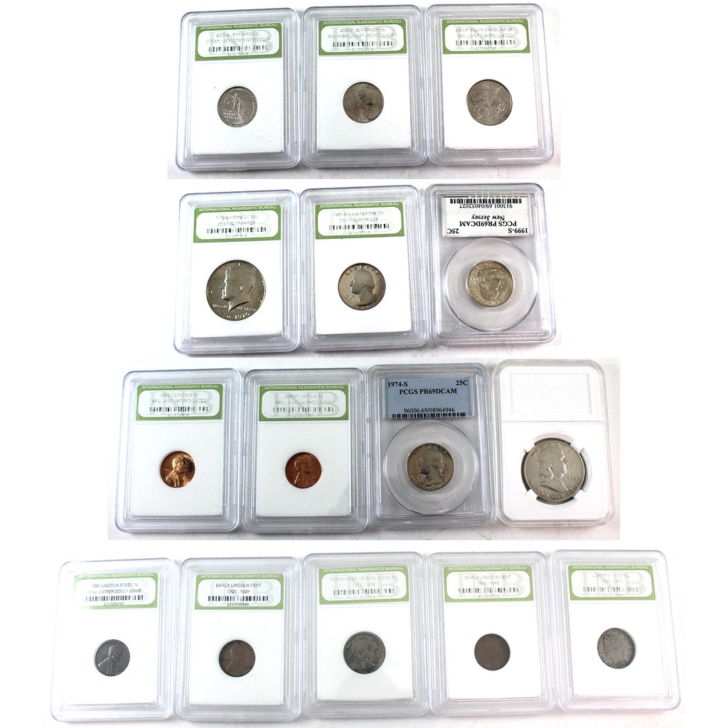 Lot of 15x Assorted 1901-2005 USA Decimal in Holders, 15Pcs (See text)