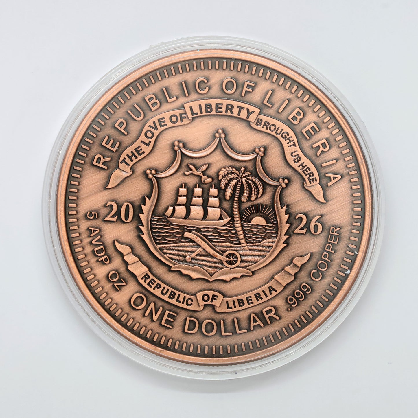 2026 Liberia $1 Zeus Coloured 5oz. AVDP .999 Fine Copper Round